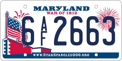 MD license plate 6AF2663