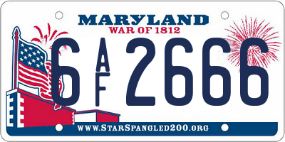 MD license plate 6AF2666