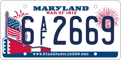 MD license plate 6AF2669