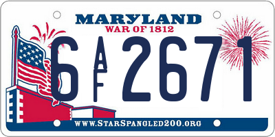 MD license plate 6AF2671