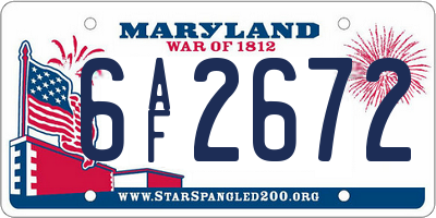 MD license plate 6AF2672