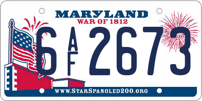 MD license plate 6AF2673