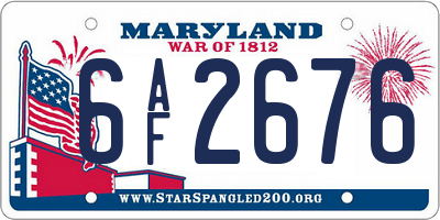 MD license plate 6AF2676
