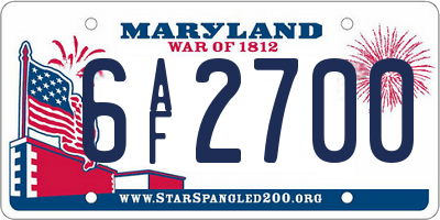 MD license plate 6AF2700