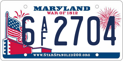 MD license plate 6AF2704