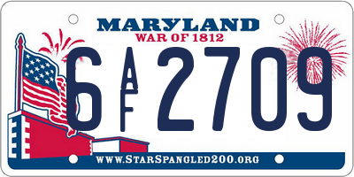 MD license plate 6AF2709