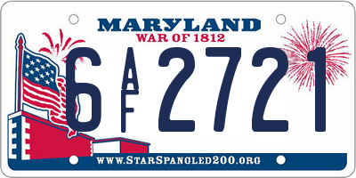 MD license plate 6AF2721