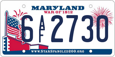 MD license plate 6AF2730