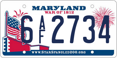 MD license plate 6AF2734