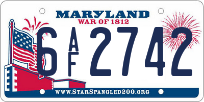 MD license plate 6AF2742