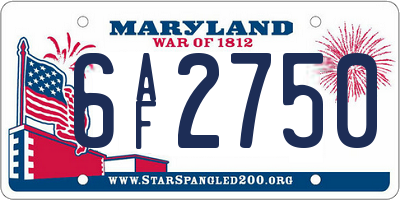 MD license plate 6AF2750