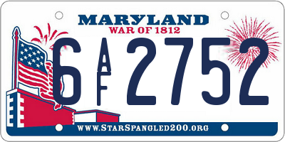 MD license plate 6AF2752
