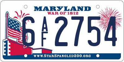 MD license plate 6AF2754
