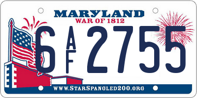MD license plate 6AF2755
