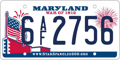 MD license plate 6AF2756