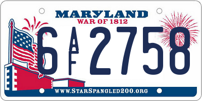 MD license plate 6AF2758