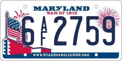 MD license plate 6AF2759