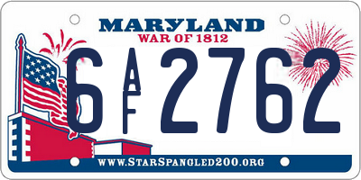 MD license plate 6AF2762
