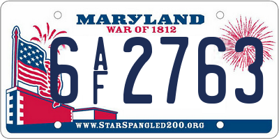 MD license plate 6AF2763