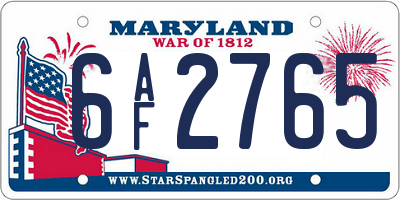MD license plate 6AF2765