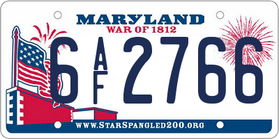 MD license plate 6AF2766