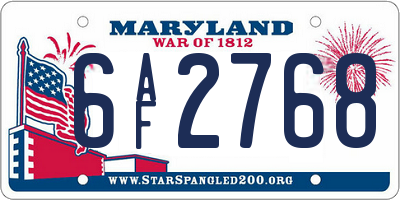 MD license plate 6AF2768