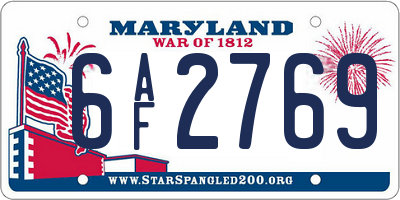 MD license plate 6AF2769