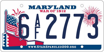 MD license plate 6AF2773