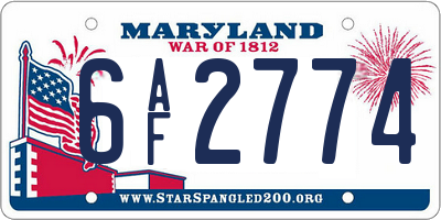 MD license plate 6AF2774