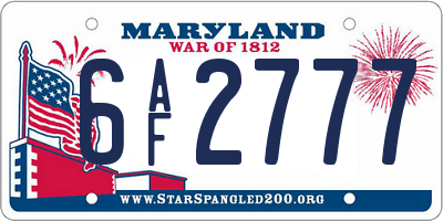 MD license plate 6AF2777