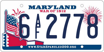 MD license plate 6AF2778
