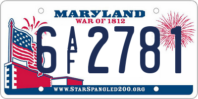 MD license plate 6AF2781