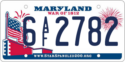 MD license plate 6AF2782