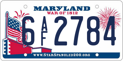MD license plate 6AF2784