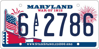 MD license plate 6AF2786