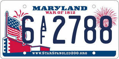 MD license plate 6AF2788