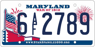 MD license plate 6AF2789