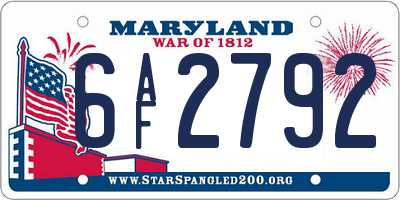MD license plate 6AF2792