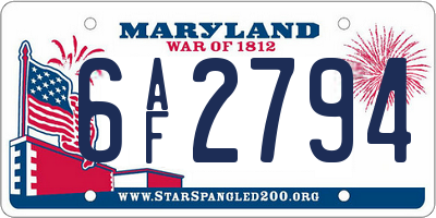 MD license plate 6AF2794