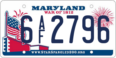 MD license plate 6AF2796