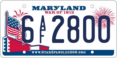 MD license plate 6AF2800