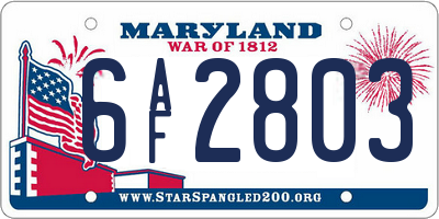 MD license plate 6AF2803