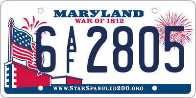 MD license plate 6AF2805