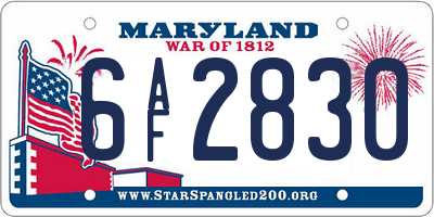 MD license plate 6AF2830