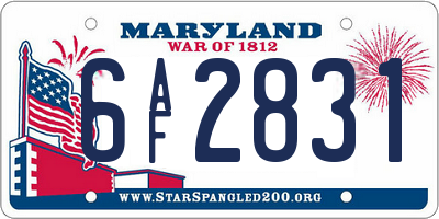 MD license plate 6AF2831