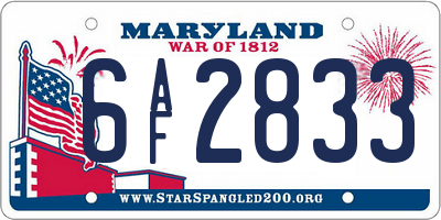 MD license plate 6AF2833