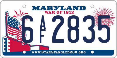MD license plate 6AF2835