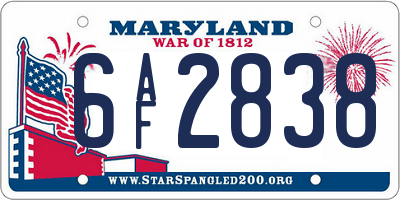 MD license plate 6AF2838