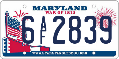 MD license plate 6AF2839