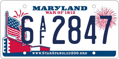 MD license plate 6AF2847